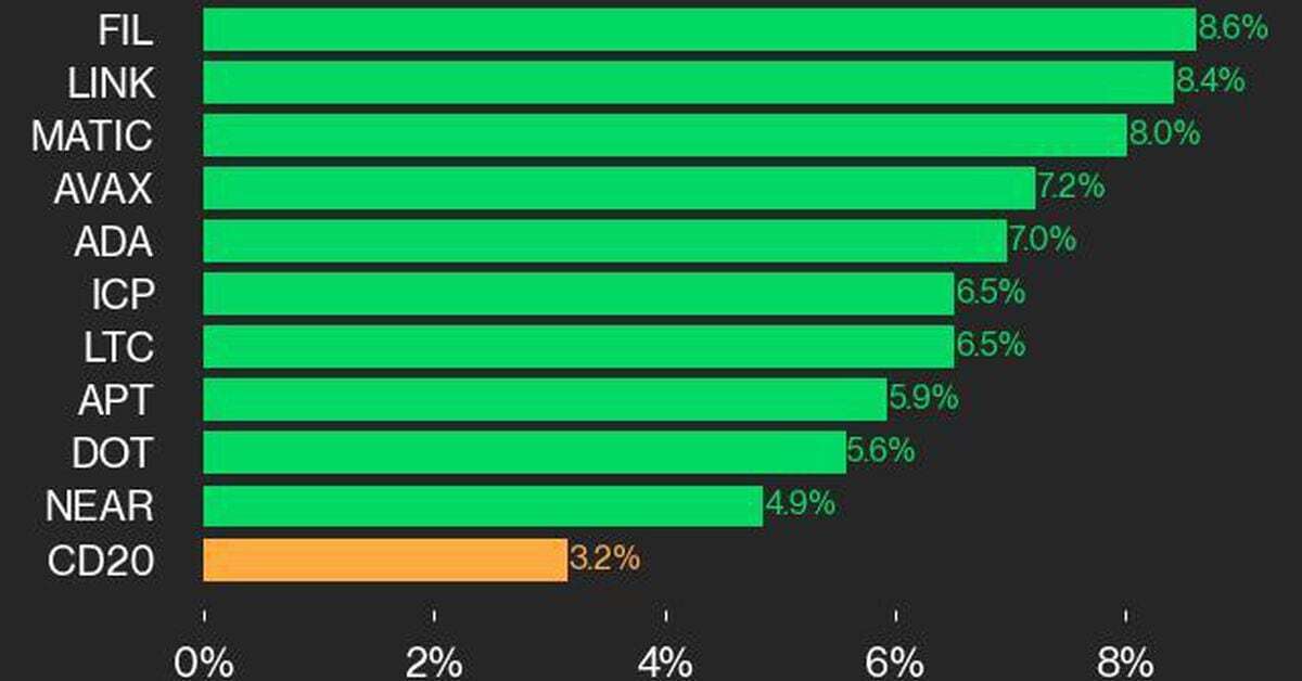 CoinDesk 20 Performance Update: 19 Out of 20 Assets in the Green