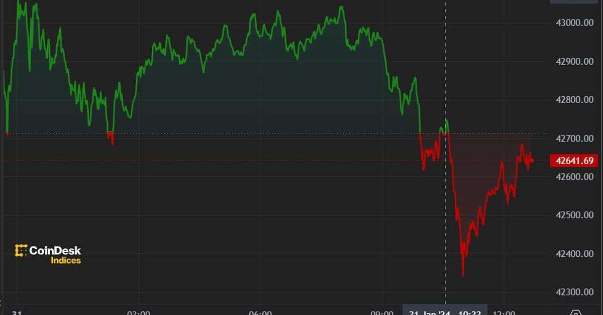 First Mover Americas: BTC Loses $43K as Crypto Prices Slip