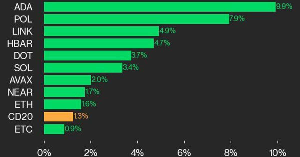 CoinDesk 20 Performance Update: ADA Gains 9.9%, Leading Index Higher from Thursday