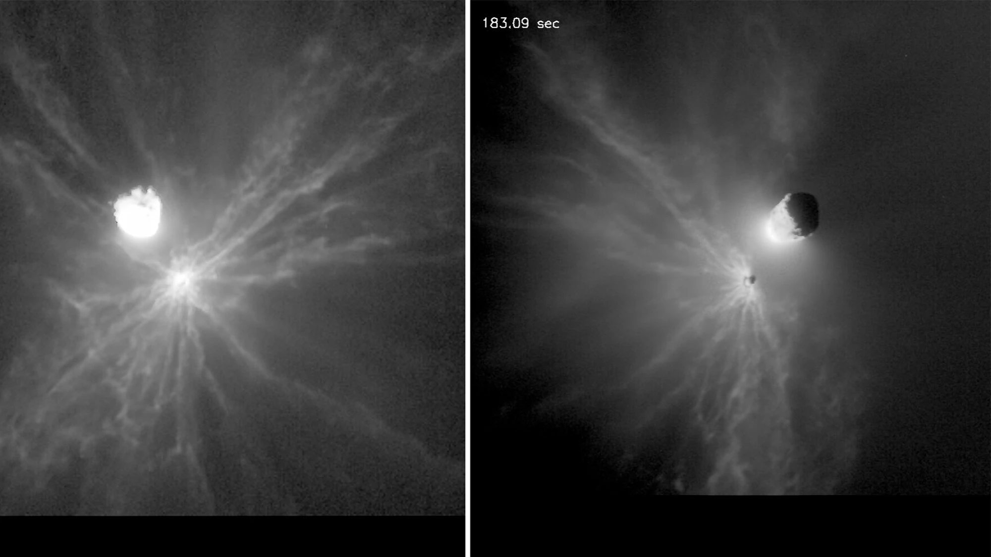 Crashing into an asteroid creates chaotic space boulders