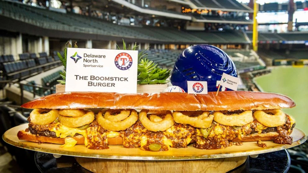 Texas RangersNew over-the-top ballpark foods and drinks around the league debut on Opening DayA 2-foot boomstick burger, donut popcorn milkshake, poutine hot dogs and more!3/30/2023 01:50:56 EDT