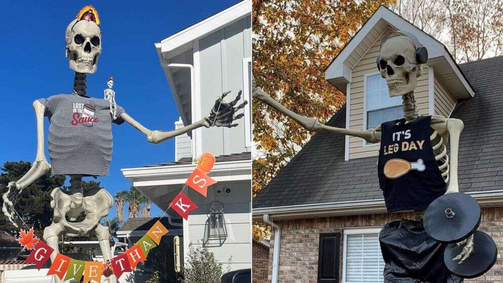 Halloween skeletons get decked out for ThanksgivingWho said skeleton decor is only for Halloween?November 21, 2022