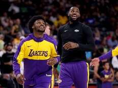 LeBron and son Bronny James play together for the first time in a pre-season game for L.A. Lakers