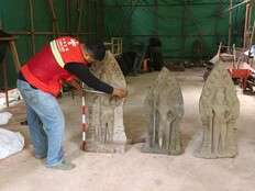 Cambodian archeologists discover centuries-old sandstone statues at Angkor UNESCO site