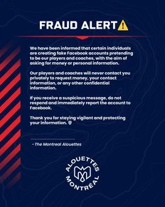 Alouettes say fake Facebook accounts masquerading as players, coaches
