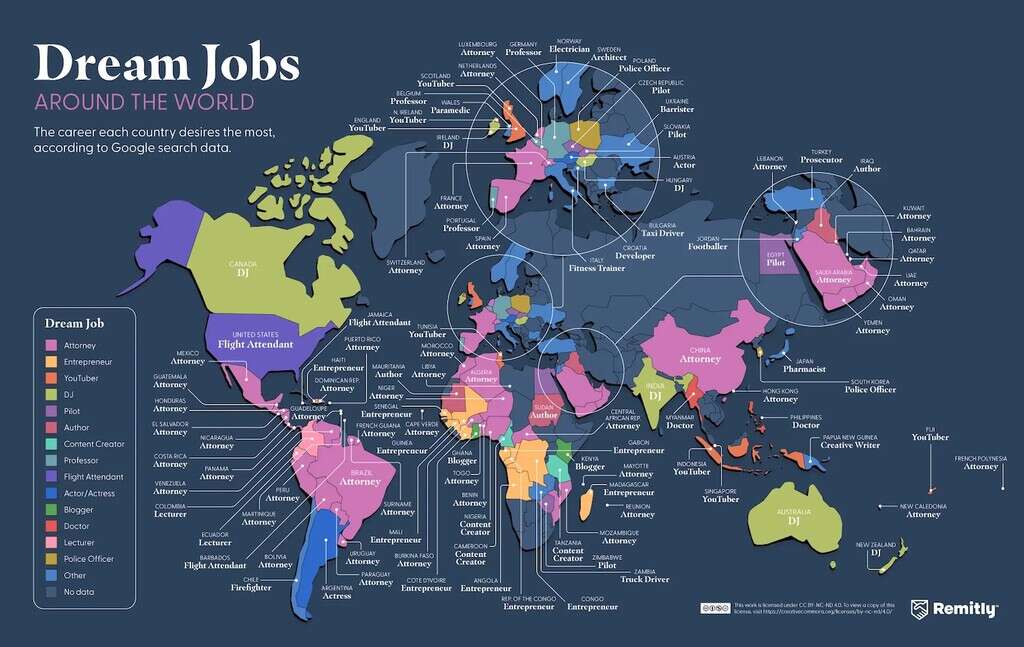 Ni influencer ni dev: estas son las profesiones más buscadas en Google en cada país, en un revelador mapa