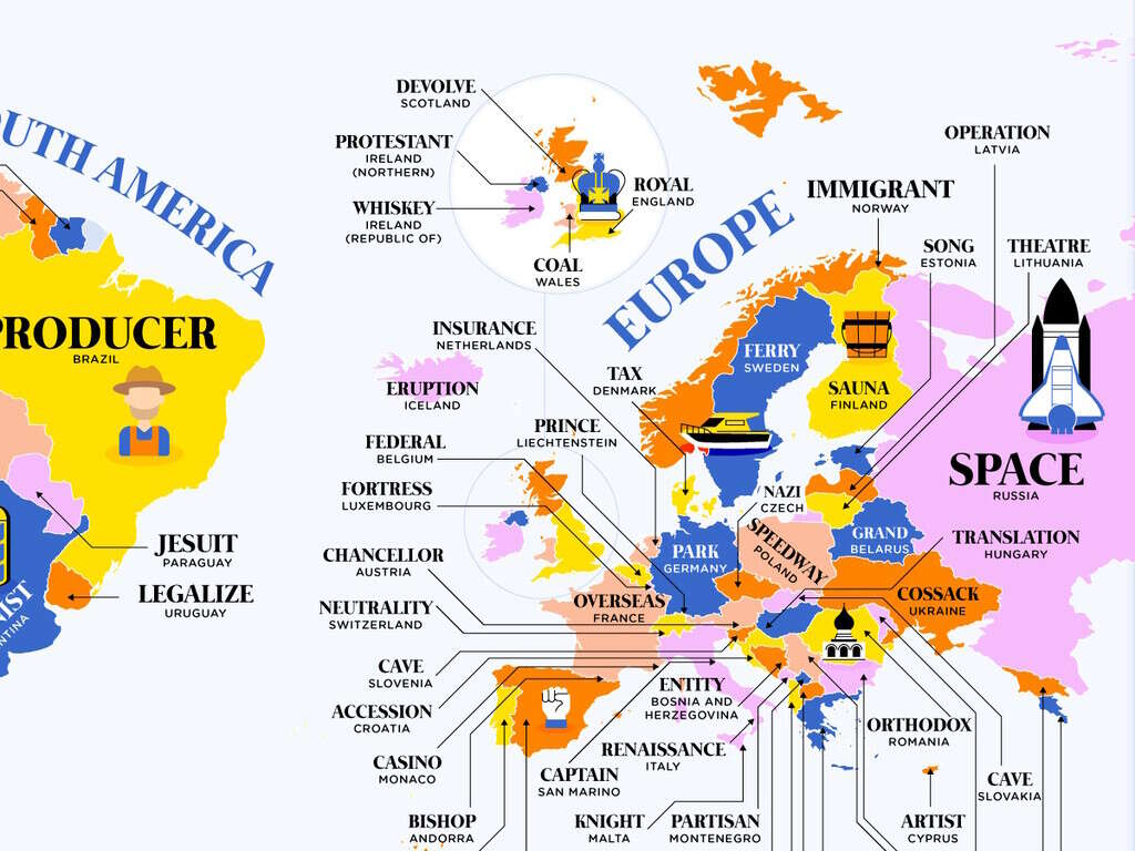 Este mapa muestra las palabras más utilizadas en Wikipedia para cada país: la de España no es 'siesta' ni 'paella' 