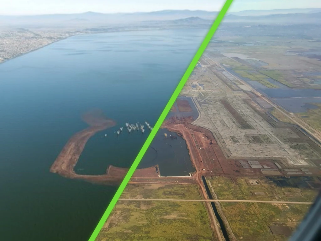 Sí, la zona del “aeropuerto” de Texcoco está inundada, pero no como en la imagen viral: fue modificada 