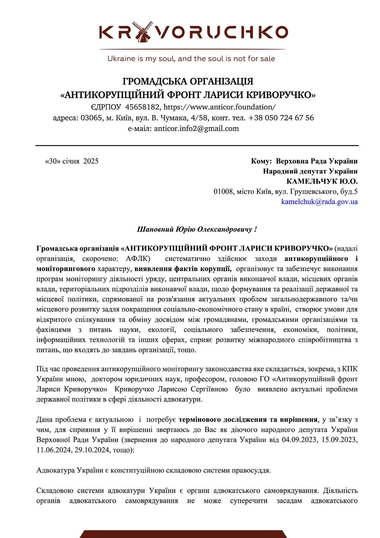 Цибулько: Адвокатська спільнота запідозрила корупційну змову між депутатом Камельчуком та ексадвокаткою Криворучко