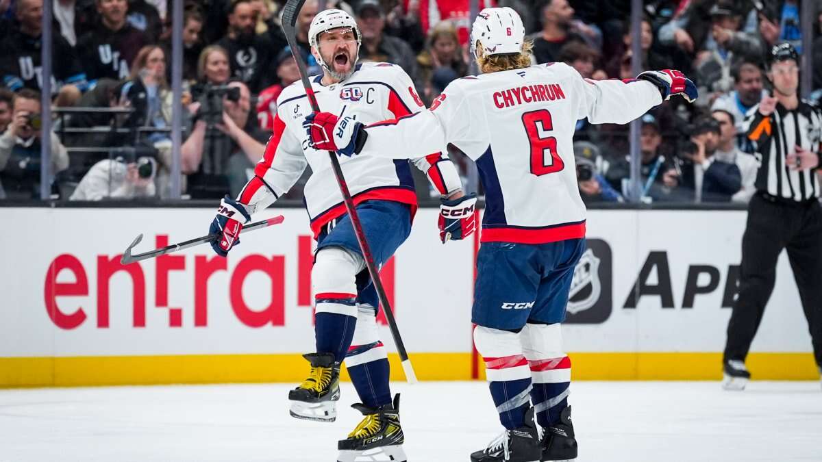 Ovechkin ties NHL record by scoring on 178 different goalies before leaving with apparent leg injury