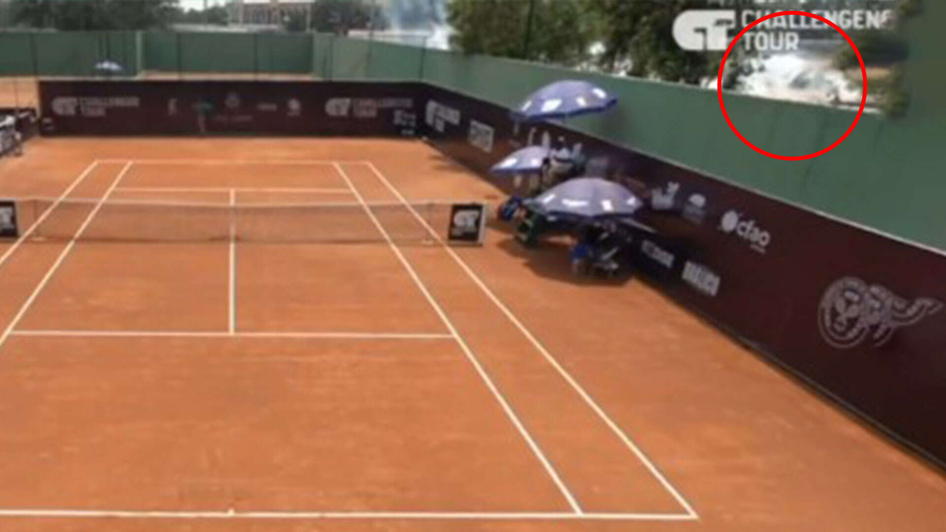 Shock moment tennis match is suspended after shots are heard and gas deployed