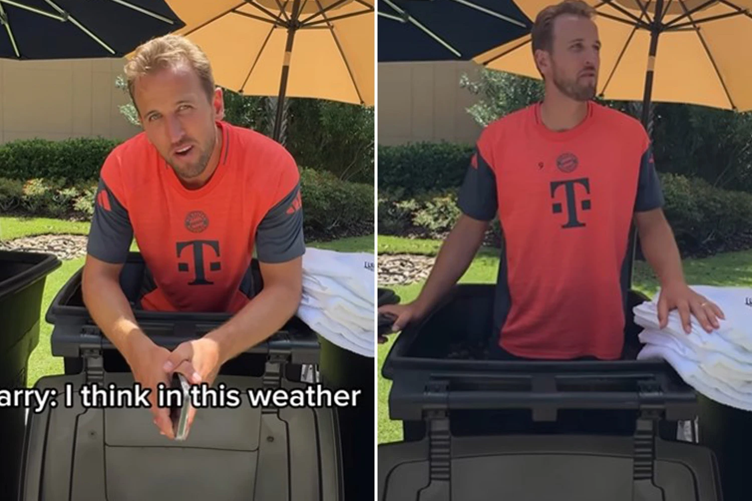 Harry Kane enjoys makeshift ice bath in WHEELIE BIN after Club World Cup rout
