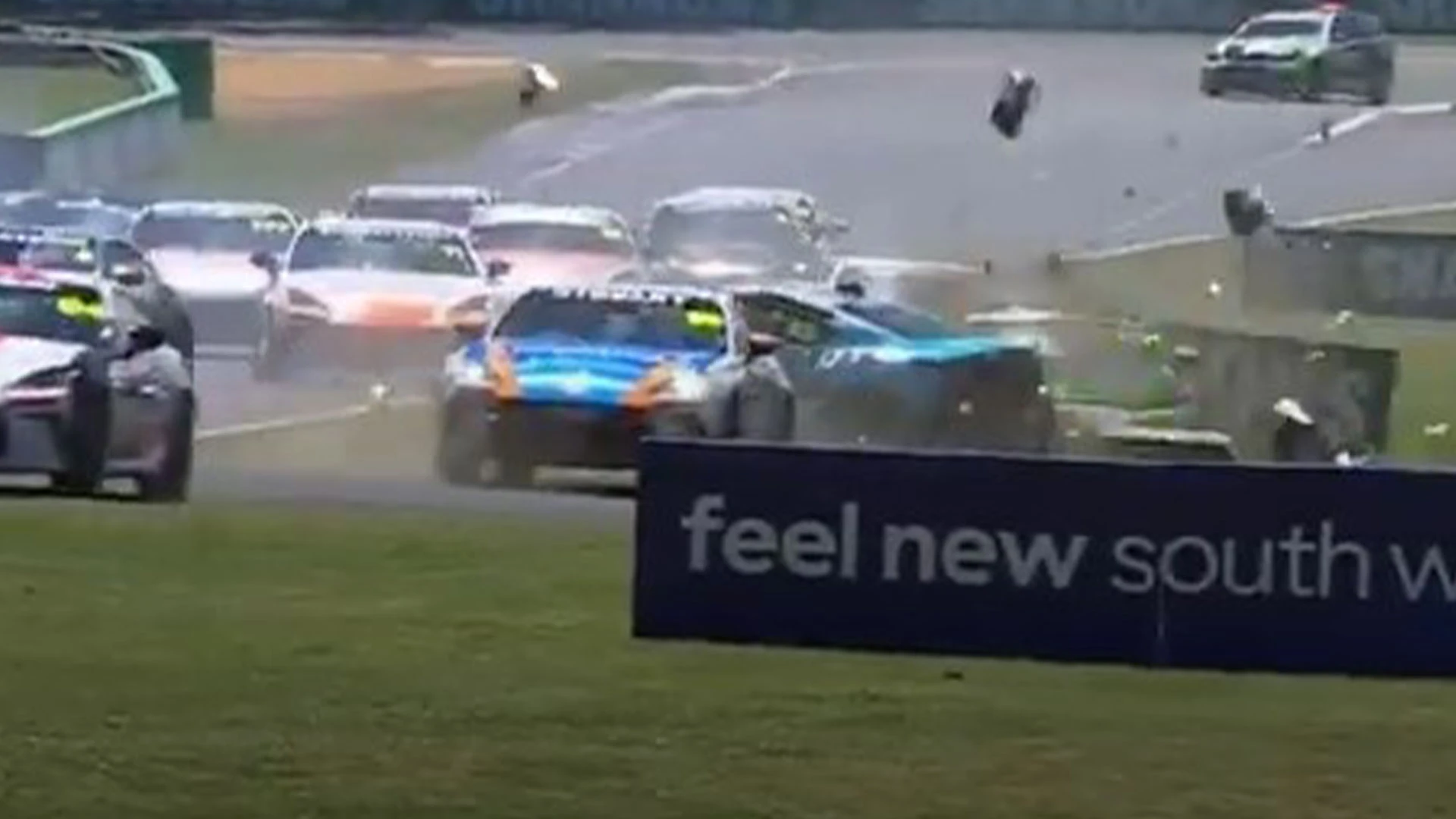 Race abandoned as crash leaves legend's son in hospital & car 'torn to pieces'