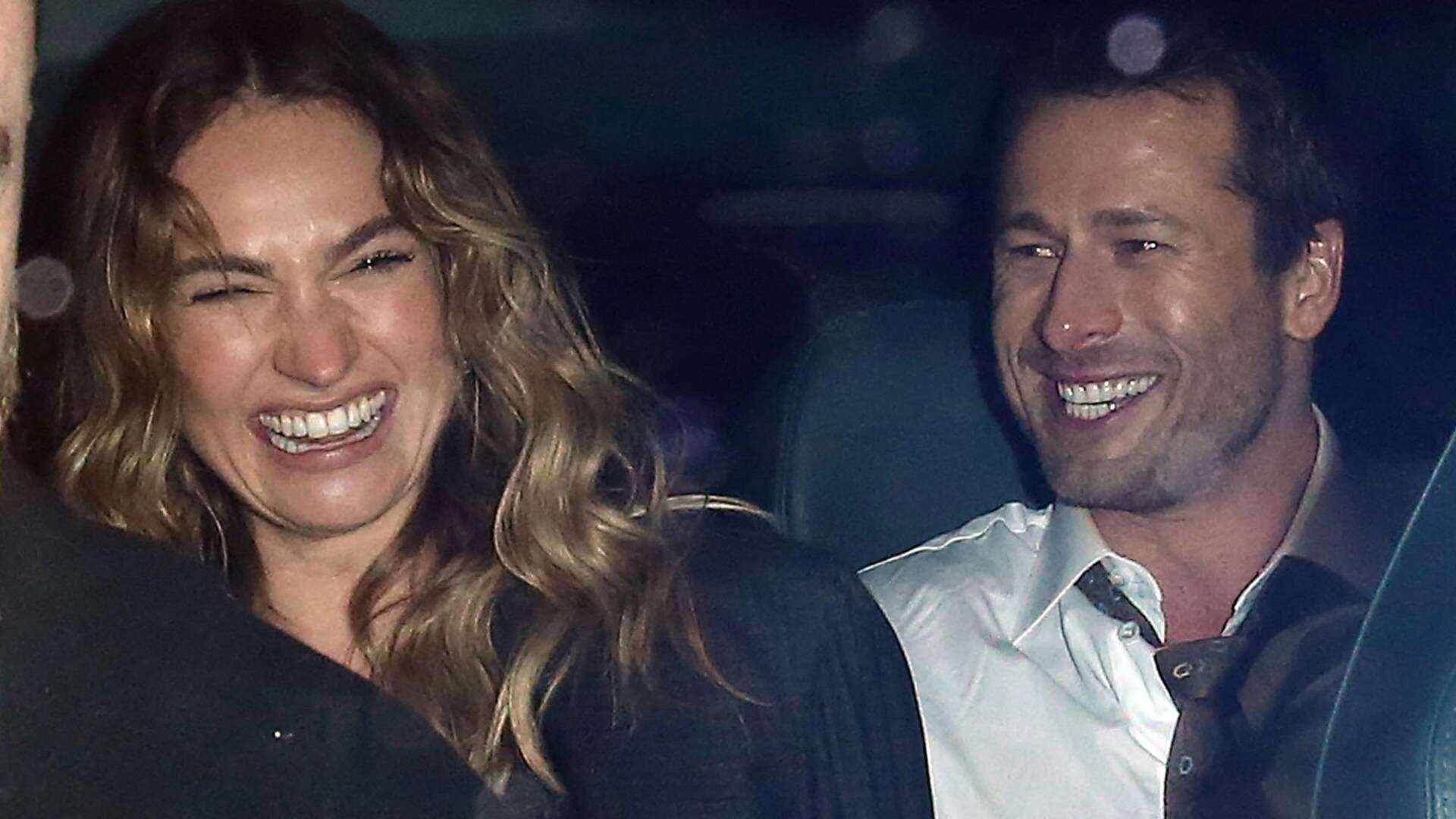 Lily James and Glen Powell leave BAFTAs afterparty together in a taxi