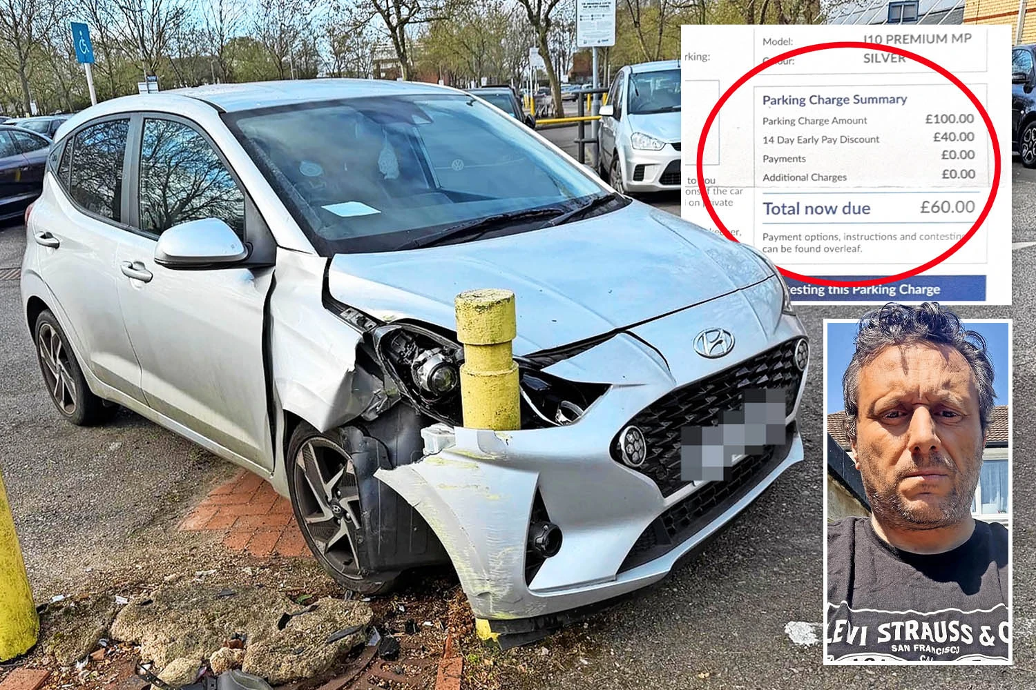 Driver who crashed into bollard given £100 parking fine while waiting for help