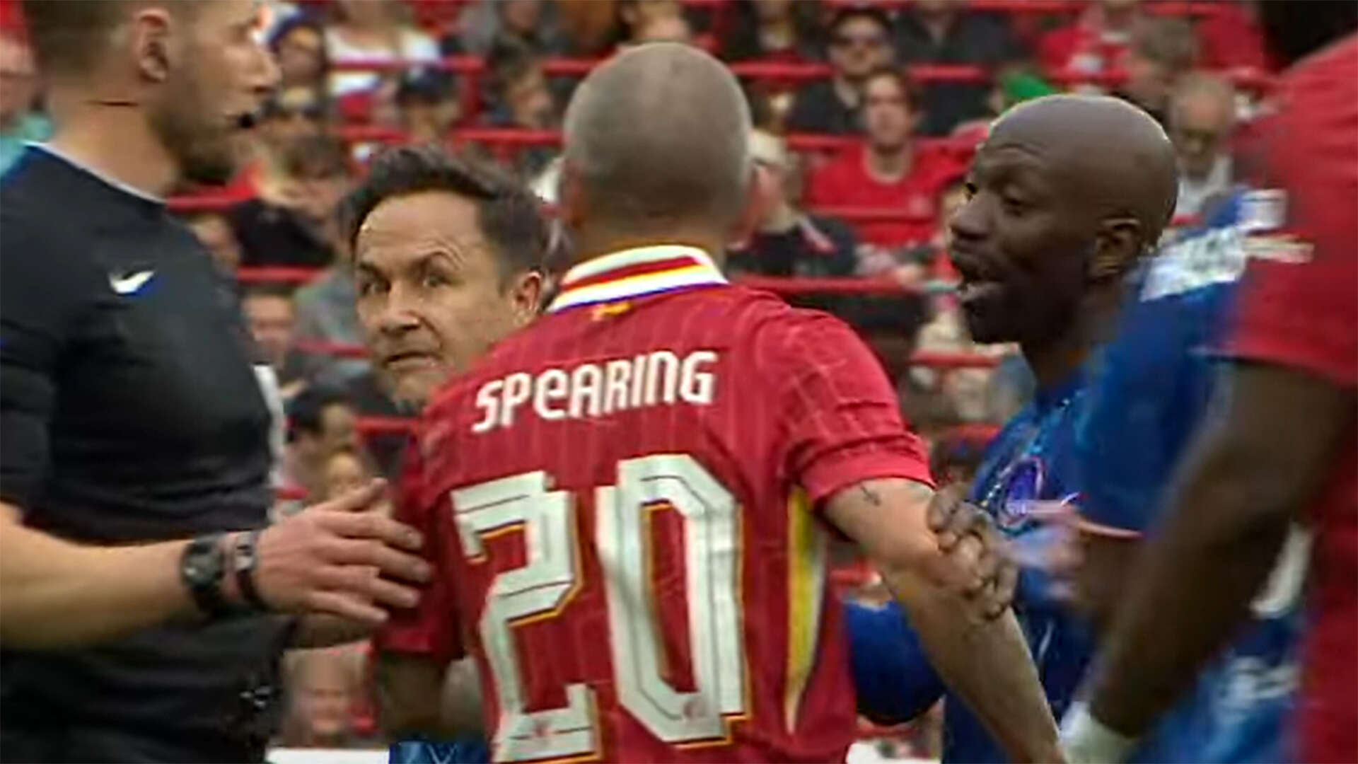 Dennis Wise squares up to Jay Spearing in legends game as clash turns ugly