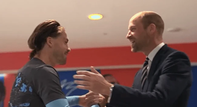 Prince William hugs Manchester City's Jack Grealish ahead of FA Cup Final