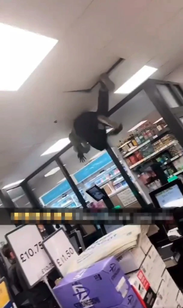 Moment thieves squeeze through tiny gap in Tesco screen & ransack booze aisle