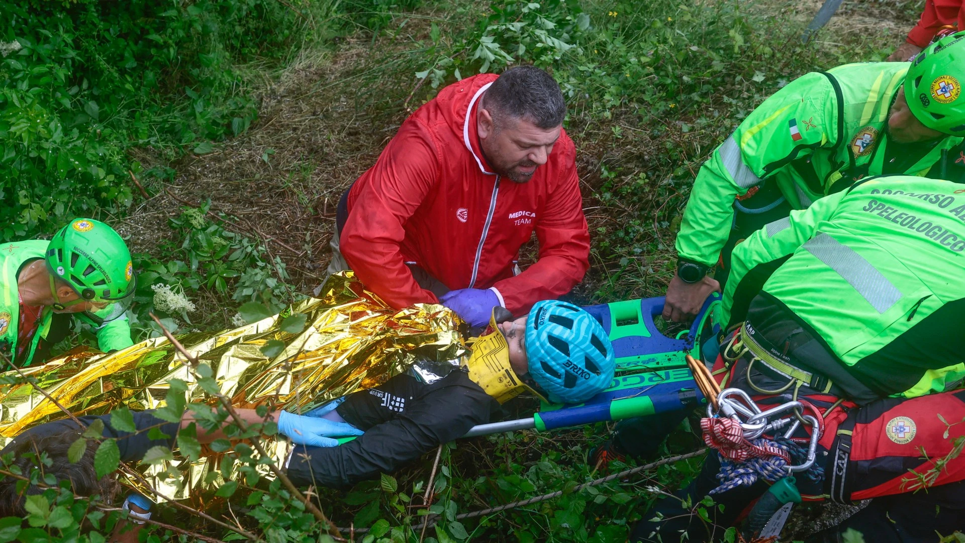 Cyclist rushed to hospital after terrifying high-speed fall into ravine