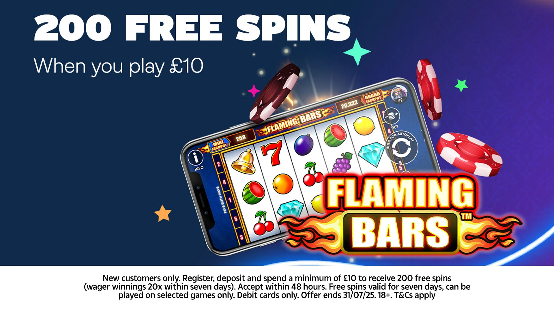 Claim 200 free spins when you join Fabulous Vegas and spend £10 on site
