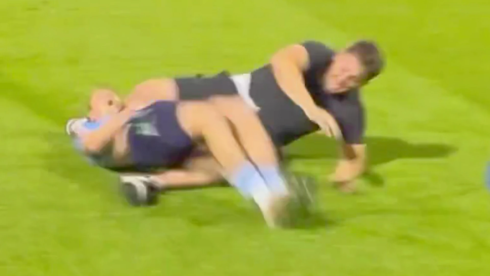 Horror moment star slide-tackled in head seconds after scoring crucial penalty