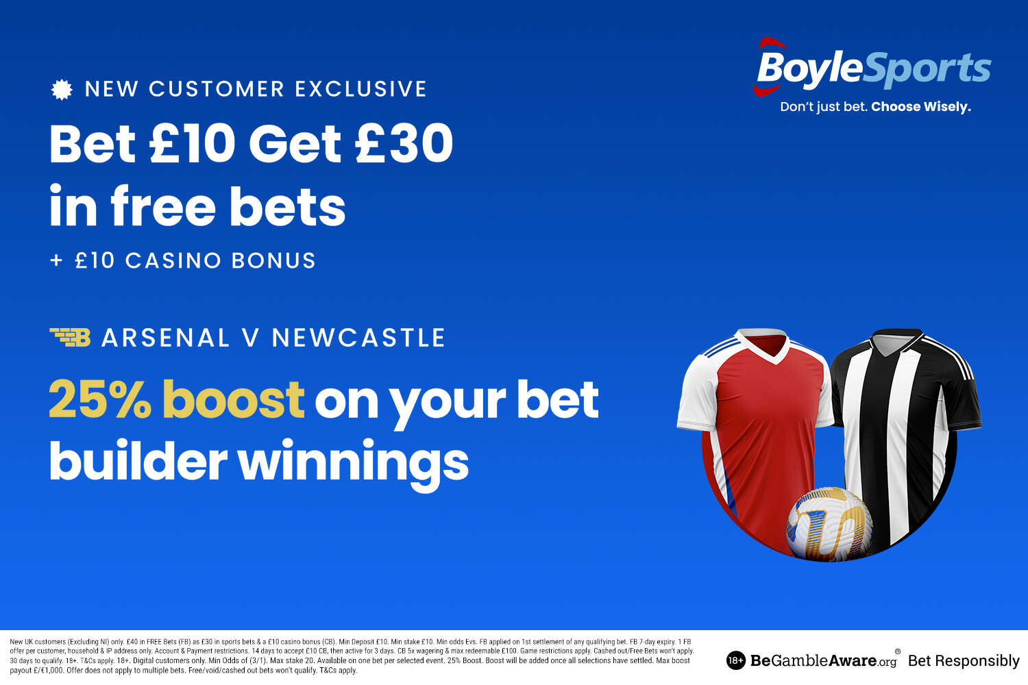 Arsenal vs Newcastle: Get £30 in free bets and £10 casino bonus with BoyleSports