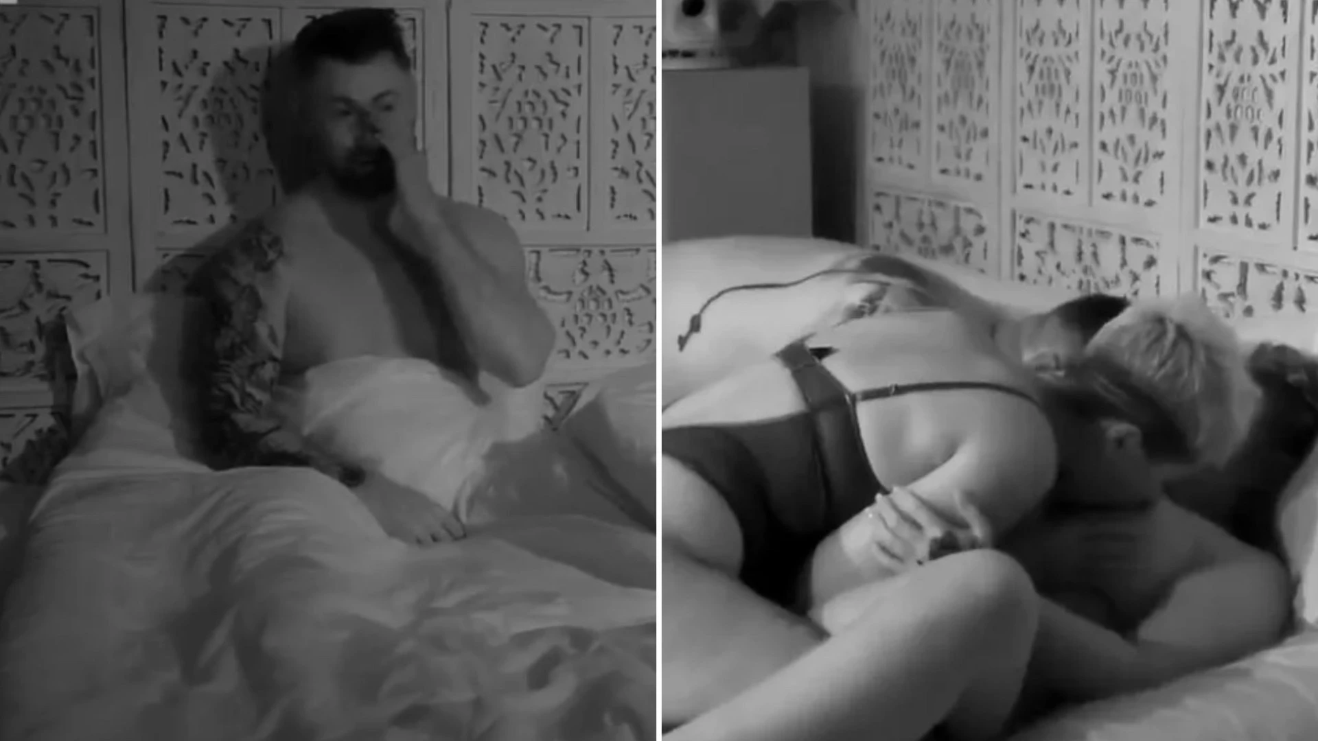 Overwhelmed husband wipes away tears after partner romps with another woman