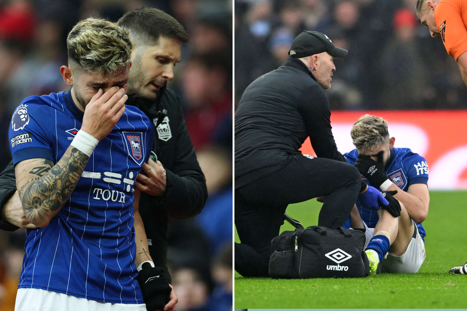 Enciso leaves pitch in tears after horror injury in second start for Ipswich