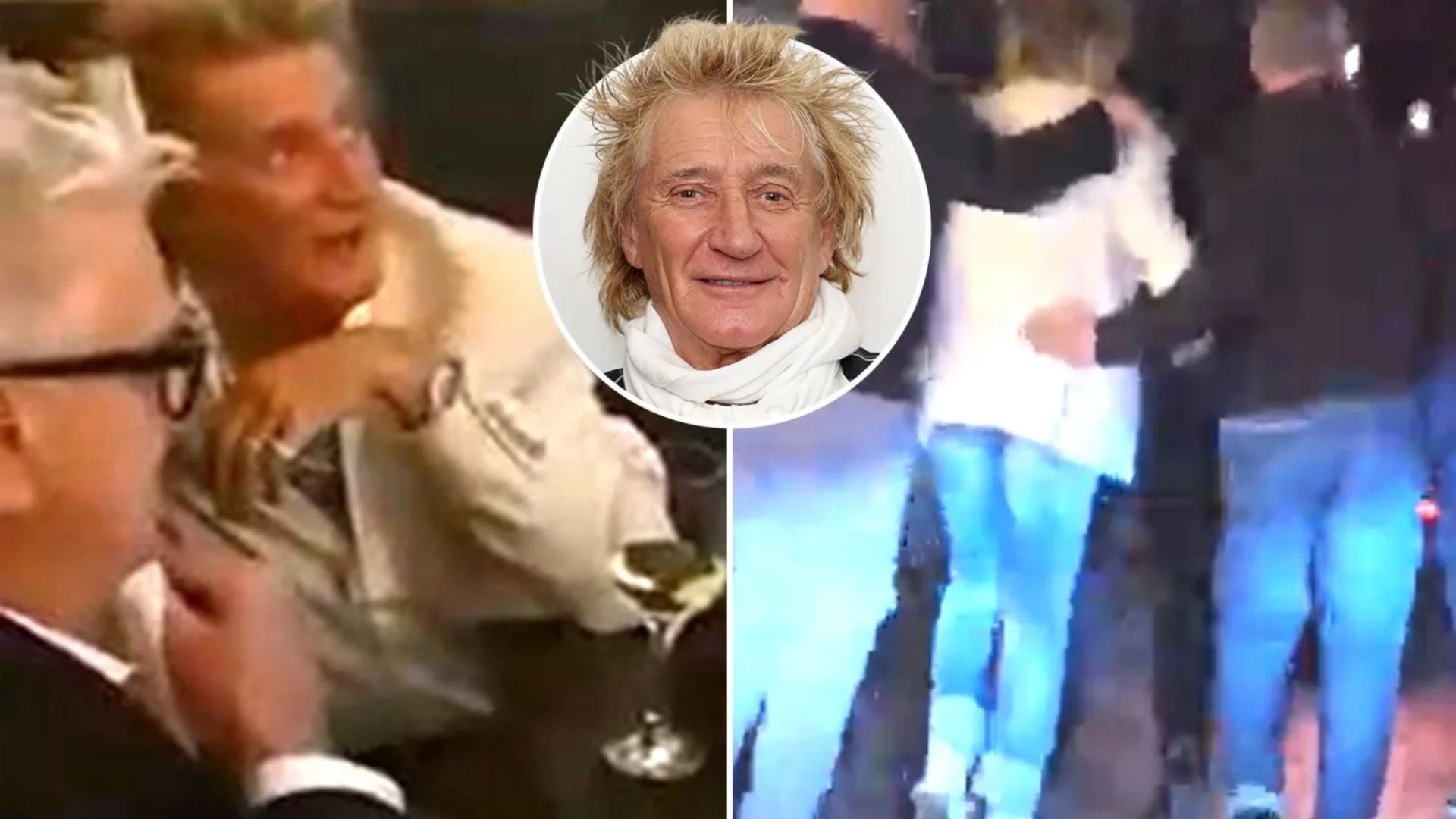 Sir Rod Stewart led to a car by minders after five hours of 'heavy boozing'