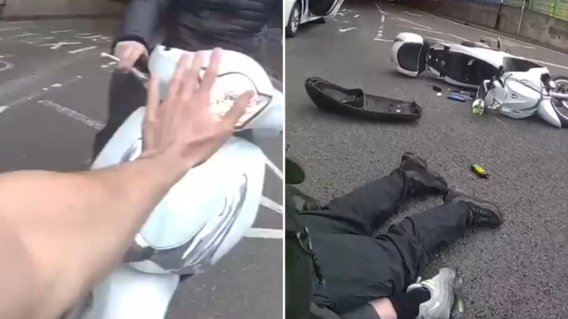 Moment teen yob on ‘stolen motorbike’ smashes head-first into cop during arrest