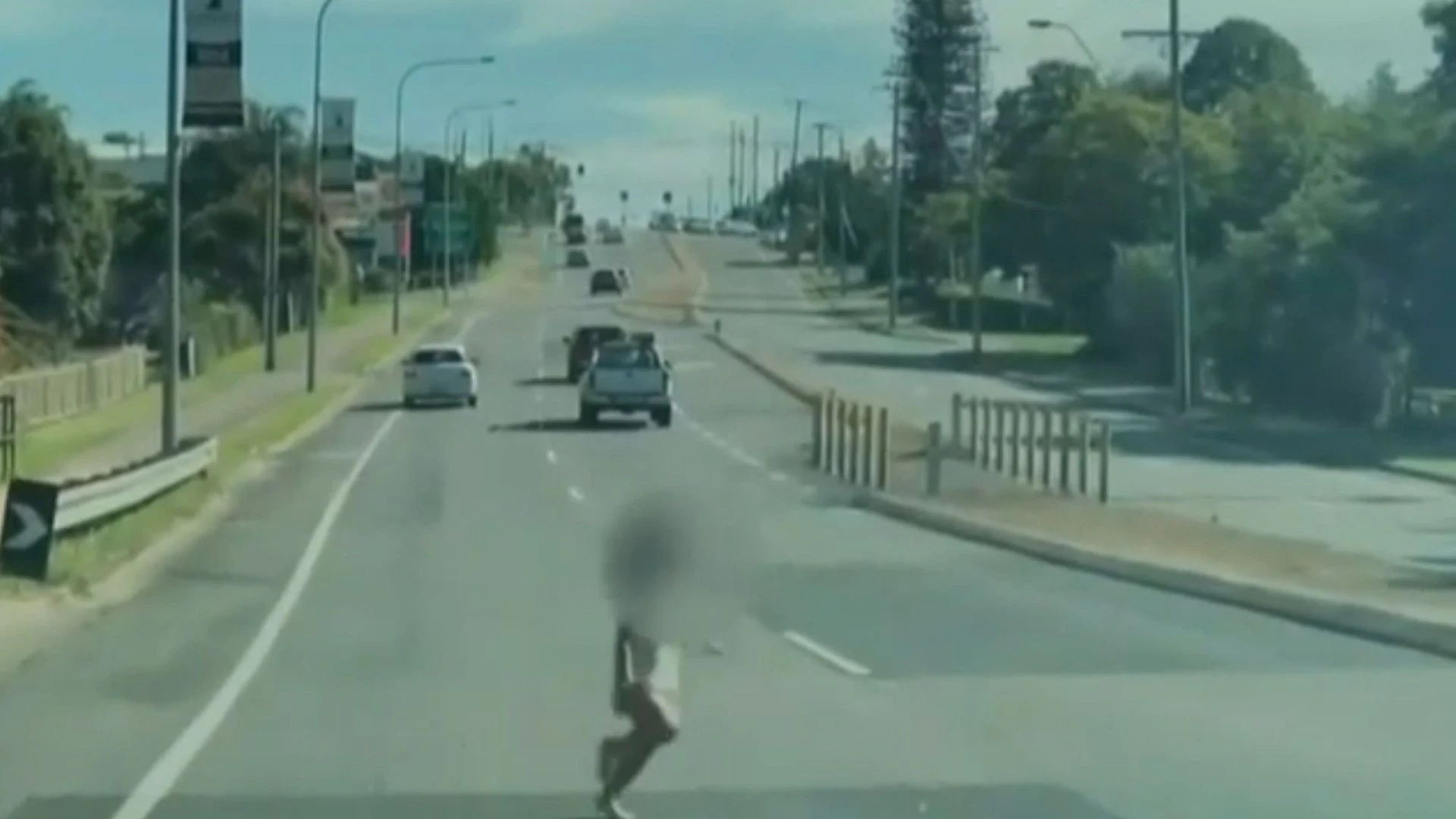 Heart-stopping moment nappy-wearing toddler dashes into dual carriageway