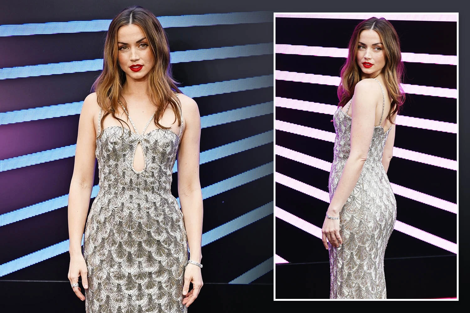 Ana de Armas shows off stunning figure in long silver dress at Ballerina premiere