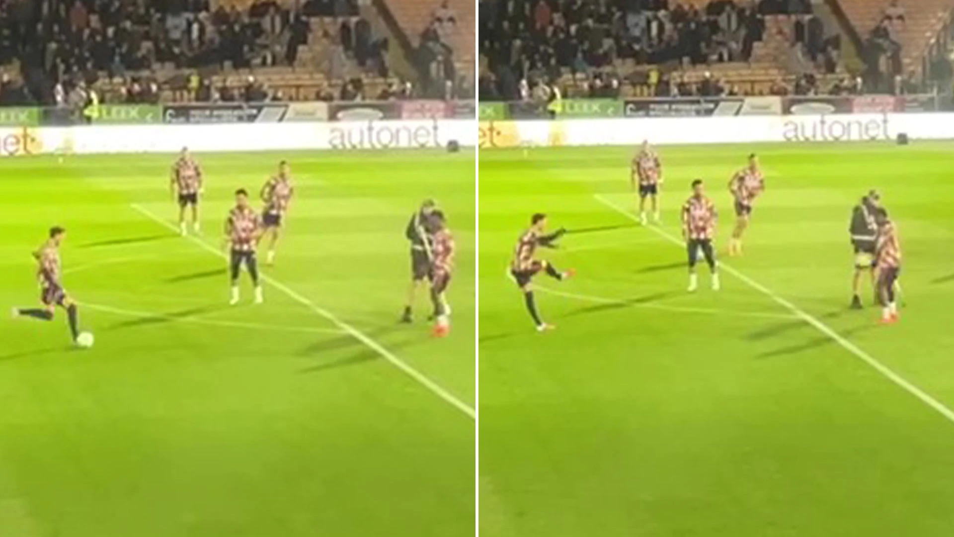White smacks ball off Port Vale groundsman after he disrupts Arsenal warm-up