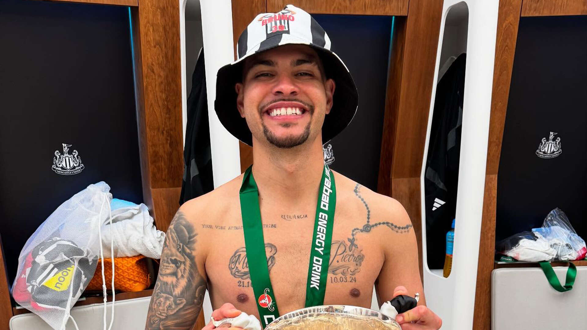 Touching story behind Bruno Guimaraes' hat during Newcastle cup celebrations