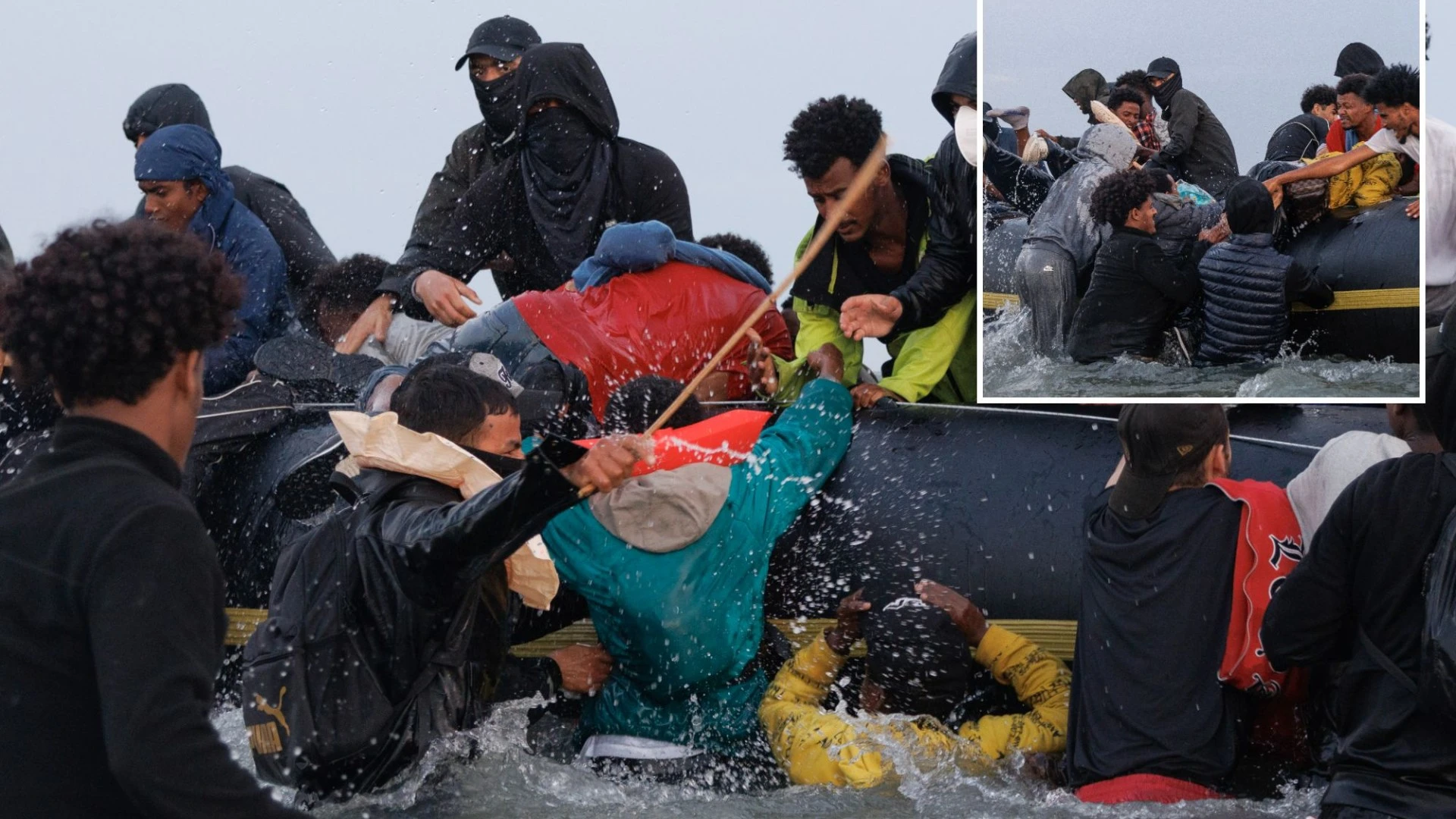 'Smuggler' herds migrants onto boat with a stick as they evade French cops AGAIN
