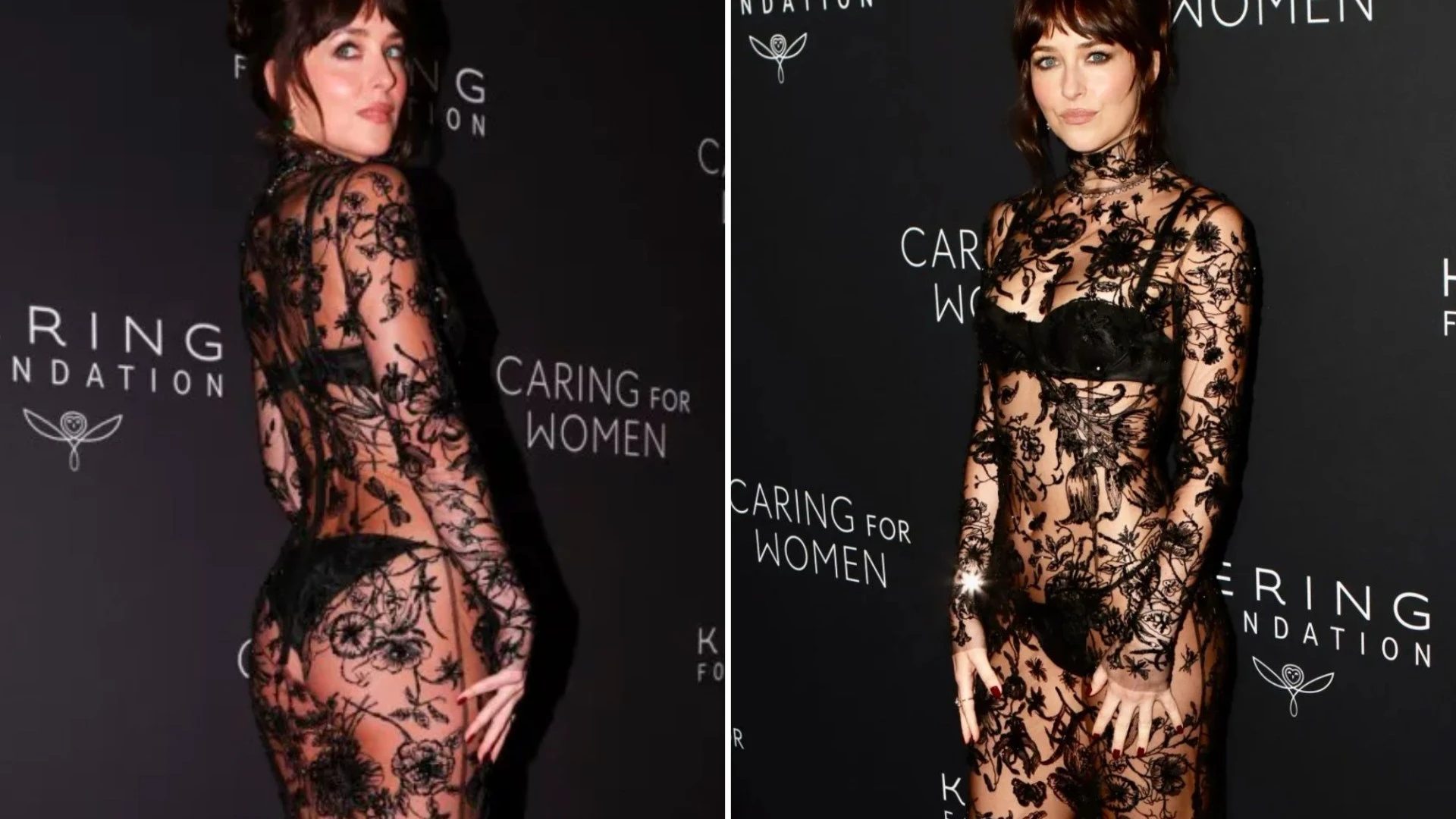 Dakota Johnson flashes her underwear in see-through lace dress on red carpet