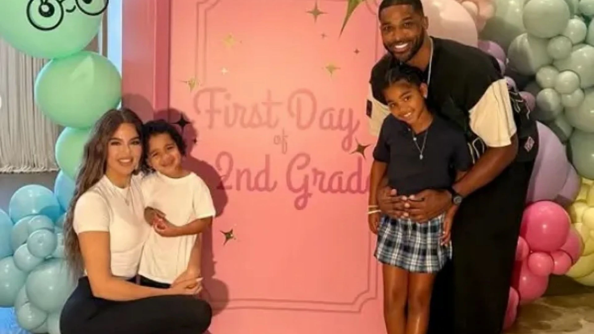 Khloe Kardashian and ex Tristan put on united front for True's first school day