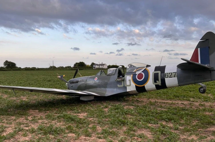 Shocking moment Spitfire 'practising for VE Day event' crash lands in field