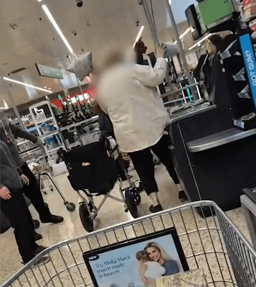 Wild moment OAP hurls shopping at customers during vicious brawl at Morrisons
