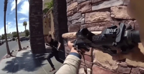 Dramatic bodycam vid shows hero cop gun down Vegas gym shooter as rifle jammed