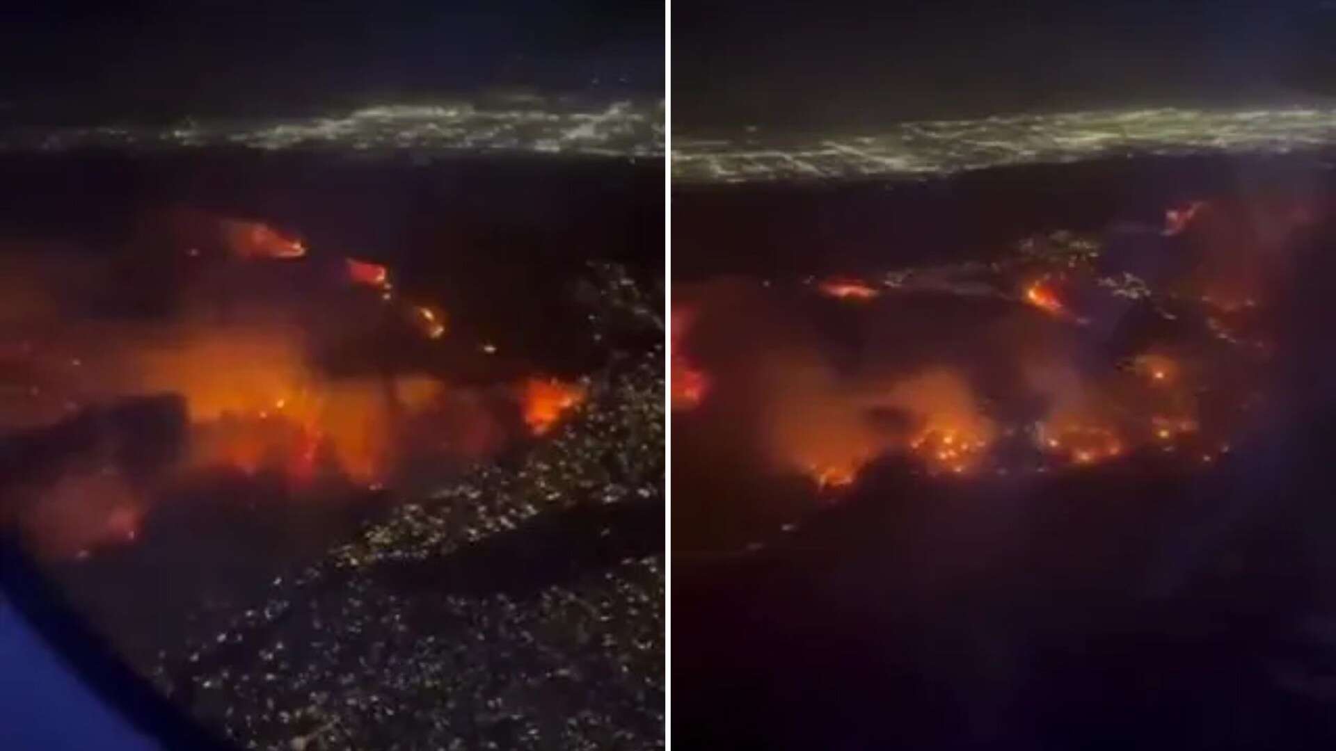 Aerial vid shows scale of LA fires with flames barrelling towards homes