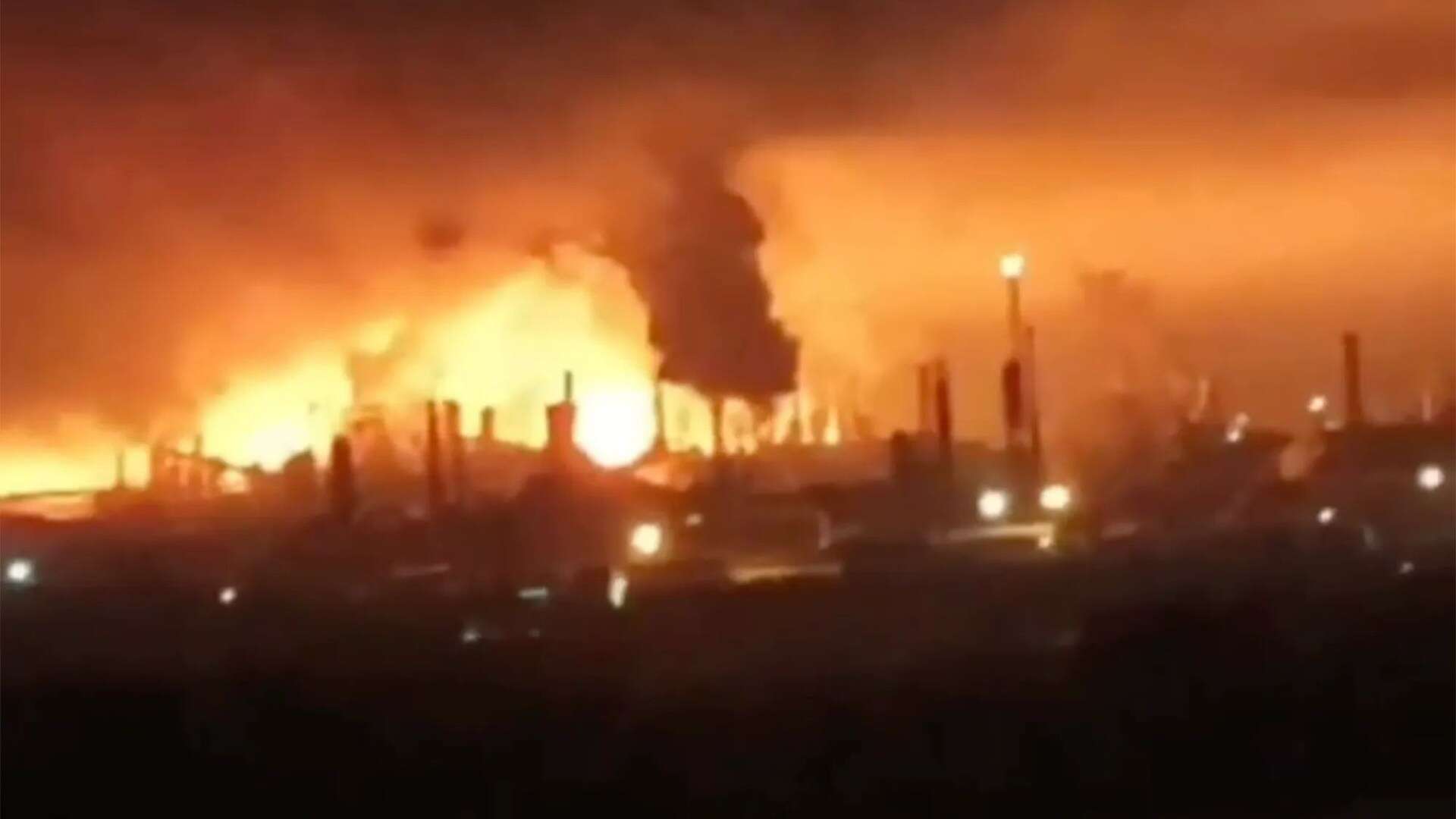 Moment Ukraine launch overnight drone blitz on Vlad’s oil plant sparking blaze