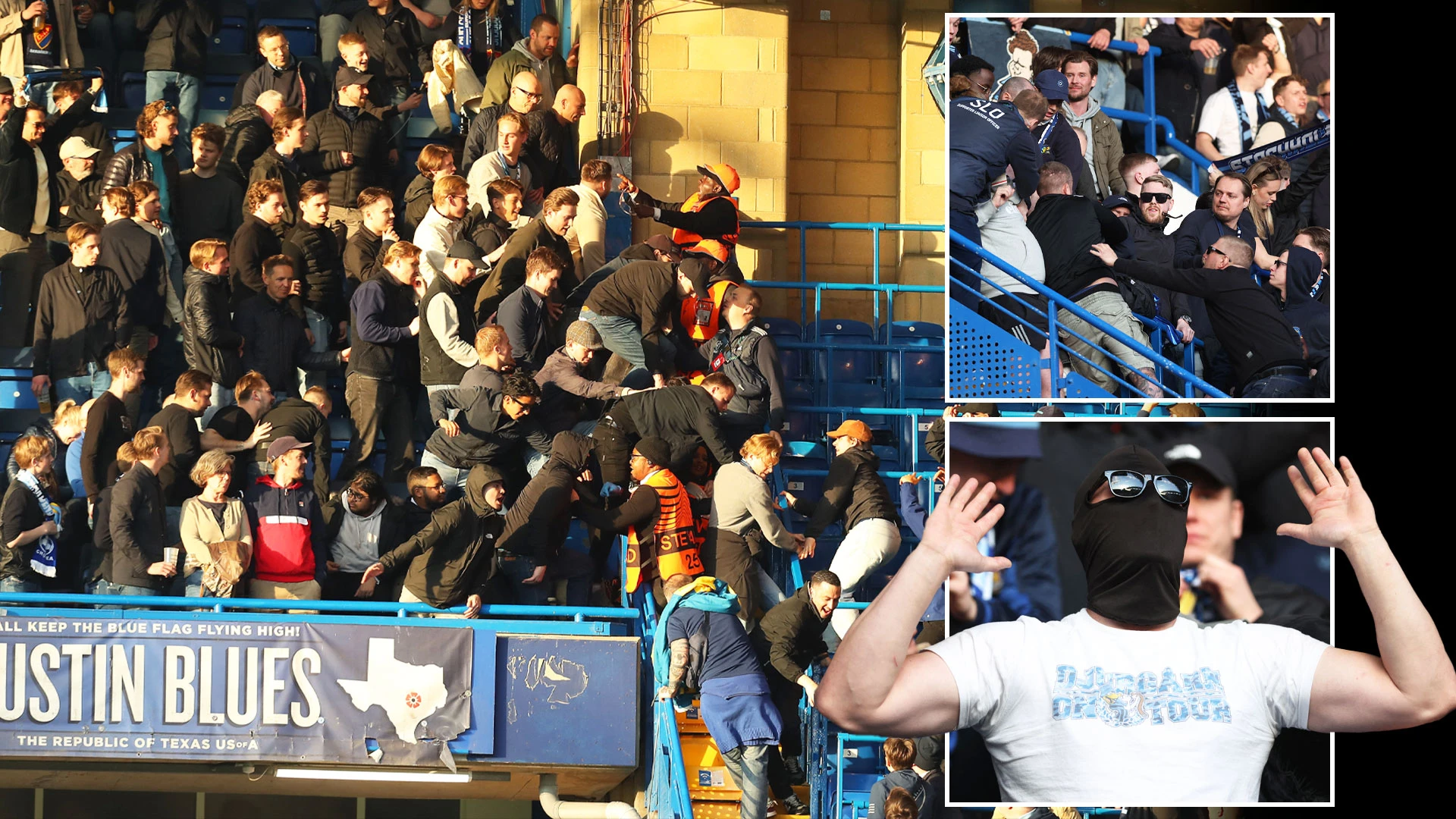 Chelsea chaos as Djurgarden fans jump over barriers and clash in away end