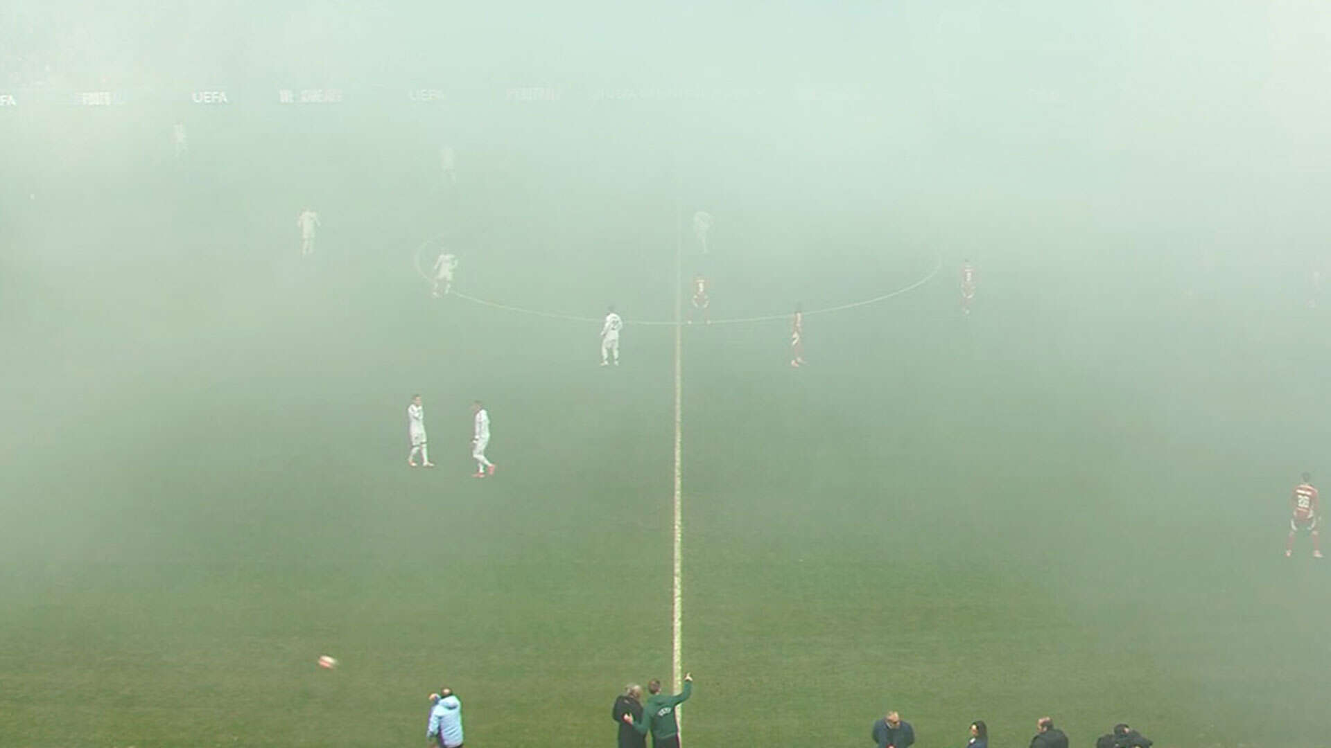 Champions League clash delayed with pitch unplayable due to smoke