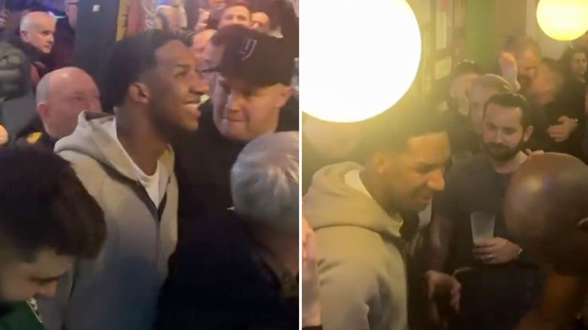 Marcus Rashford's delighted brother Dane joins Aston Villa fans in Bruges pub