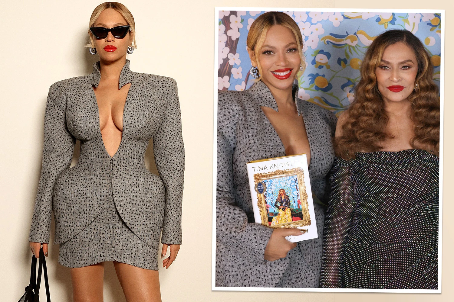 Beyoncé, 43, goes braless in curvy dress at launch of mum Tina's book