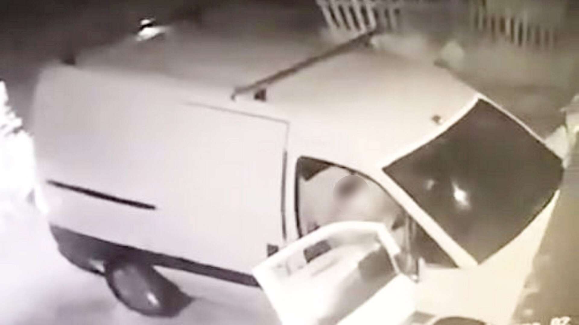 Moment van ploughs into woman’s home before driver smashes windows with hammer