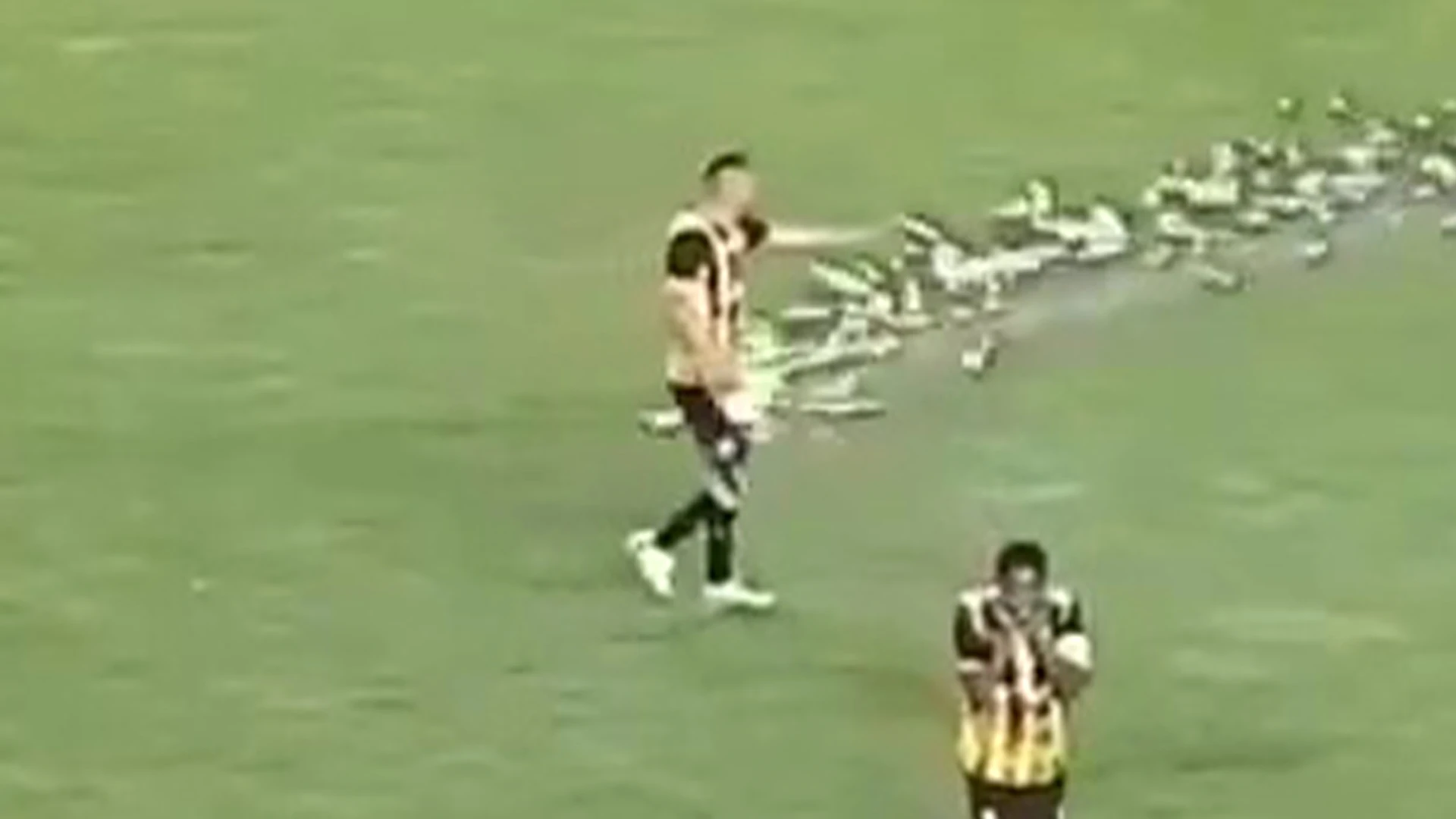 Shock moment player is hit by FIREWORK and suffers nasty testicle injury