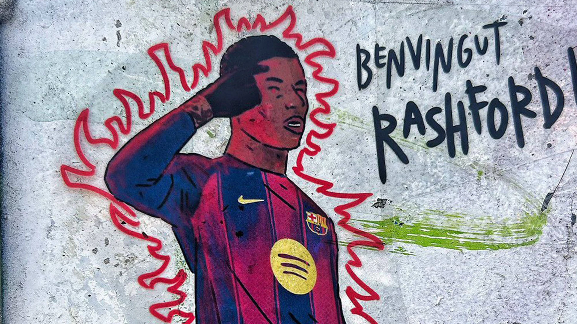 Barcelona fans welcome Marcus Rashford with incredible mural
