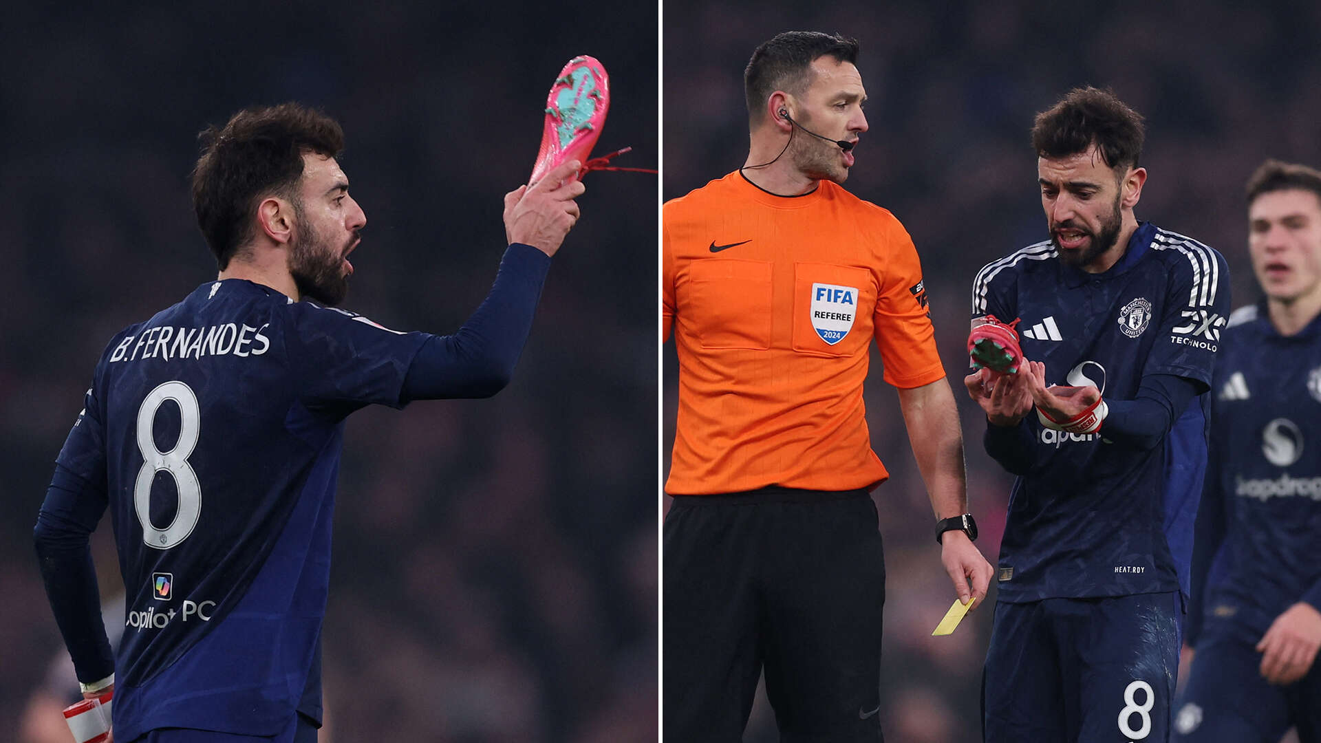 Fernandes throws boot in rage after being denied free-kick in huge rant